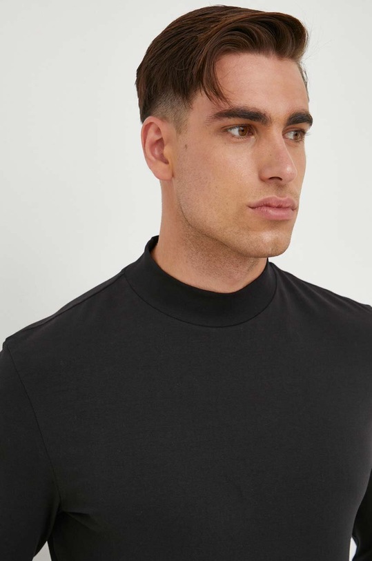 Longsleeve bawełniany męski gładki z domieszką elastanu kolor czarny czarny RW23.BUM060