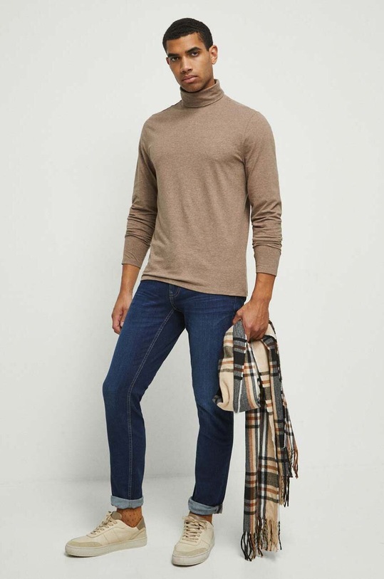 Longsleeve męski z golfem kolor brązowy z elastanem brązowy RW23.BUM072