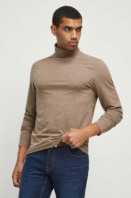 Longsleeve męski z golfem kolor brązowy RW23.BUM072 brązowy RW23