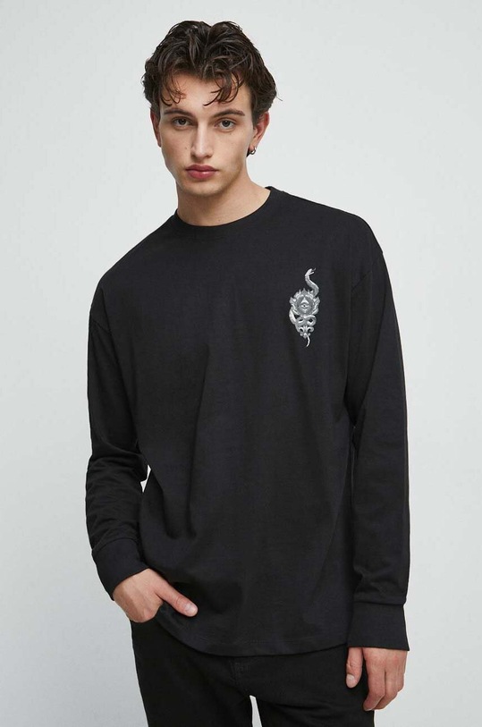 Longsleeve bawełniany męski z nadrukiem kolor czarny RW23.BUM400 czarny RW23