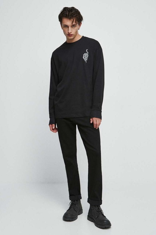 Odzież Longsleeve bawełniany męski z nadrukiem kolor czarny RW23.BUM400 czarny