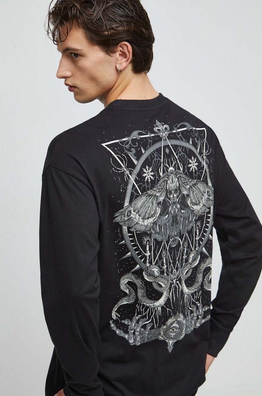 Longsleeve bawełniany męski z nadrukiem kolor czarny czarny RW23.BUM400