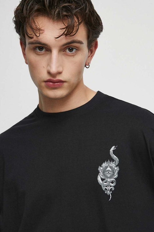 Longsleeve bawełniany męski z nadrukiem kolor czarny RW23.BUM400 czarny