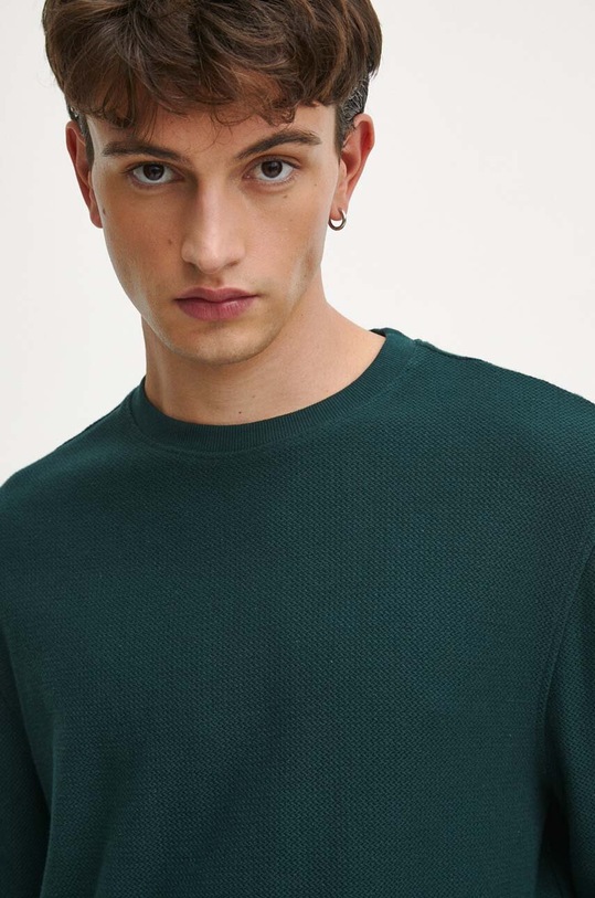 Longsleeve bawełniany męski z fakturą kolor zielony zielony RW23.BUM900