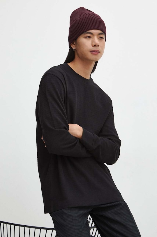 Longsleeve bawełniany męski z fakturą kolor czarny bawełna czarny RW23.BUMB01
