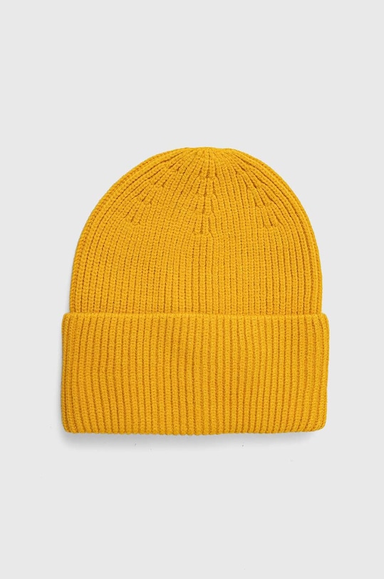 Czapka damska beanie prążkowana z wiskozą kolor żółty średniej grubości żółty RW23.CAD050