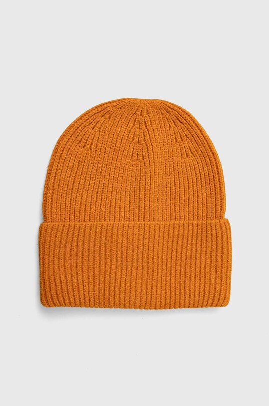 Czapka damska beanie prążkowana z wiskozą kolor pomarańczowy średniej grubości pomarańczowy RW23.CAD050