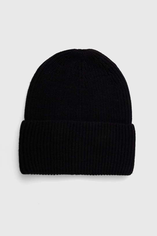 Czapka damska beanie prążkowana z wiskozą kolor czarny średniej grubości czarny RW23.CAD050