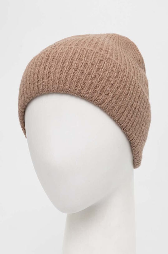 Akcesoria Czapka damska beanie prążkowana kolor beżowy RW23.CAD051 beżowy