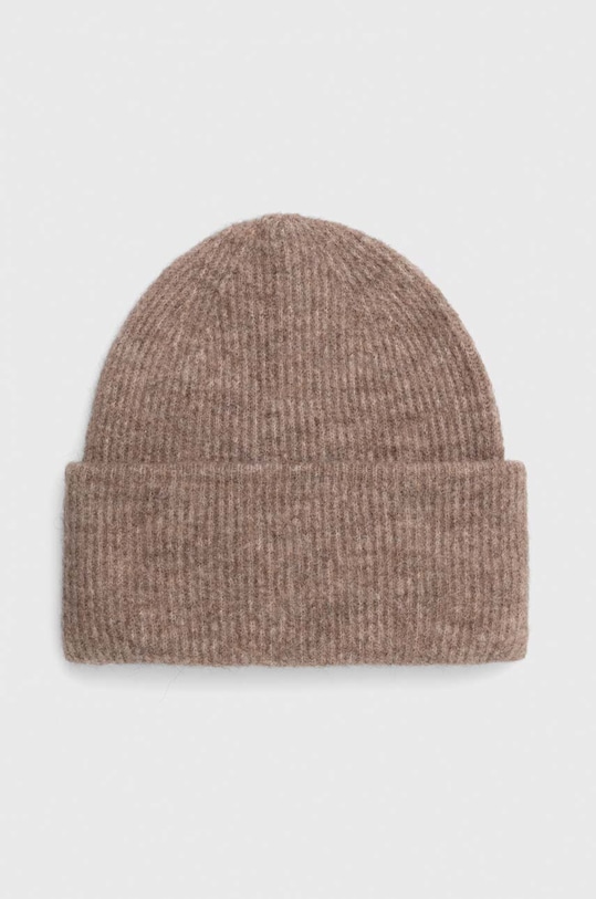 Czapka beanie z domieszką wełny kolor beżowy średniej grubości beżowy RW23.CAD070