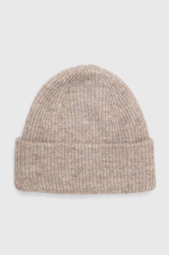 Czapka z domieszką wełny damska beanie kolor beżowy gruba beżowy RW23.CAD701