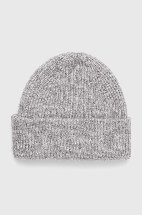 Czapka z domieszką wełny damska beanie kolor szary gruba szary RW23.CAD701