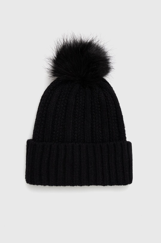 Czapka damska beanie z domieszką wełny kolor czarny gruba czarny RW23.CAD802