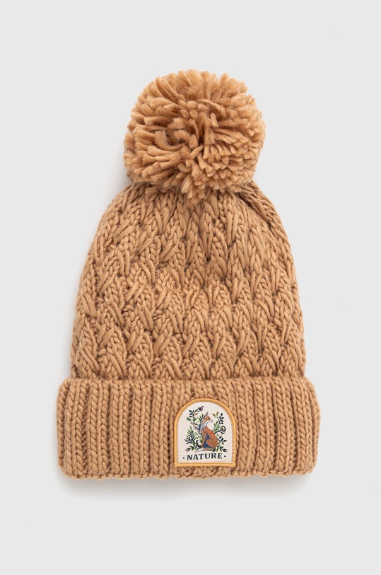 Czapka damska beanie z pomponem kolor beżowy gruba beżowy RW23.CAD806
