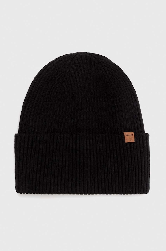 Czapka męska beanie prążkowana z wiskozą kolor czarny średniej grubości czarny RW23.CAM051