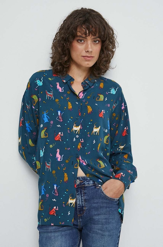 Koszula damska wzorzysta kolor turkusowy casual turkusowy RW23.KDD051