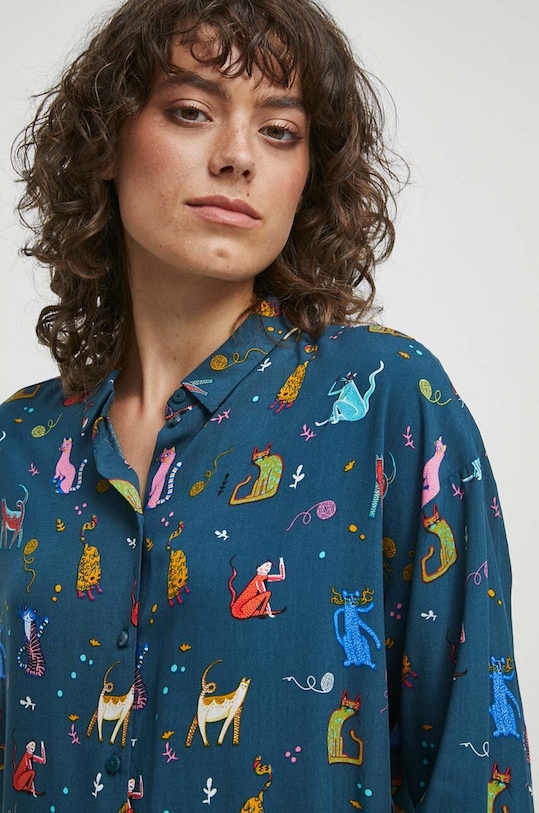 Koszula damska wzorzysta kolor turkusowy turkusowy RW23.KDD051