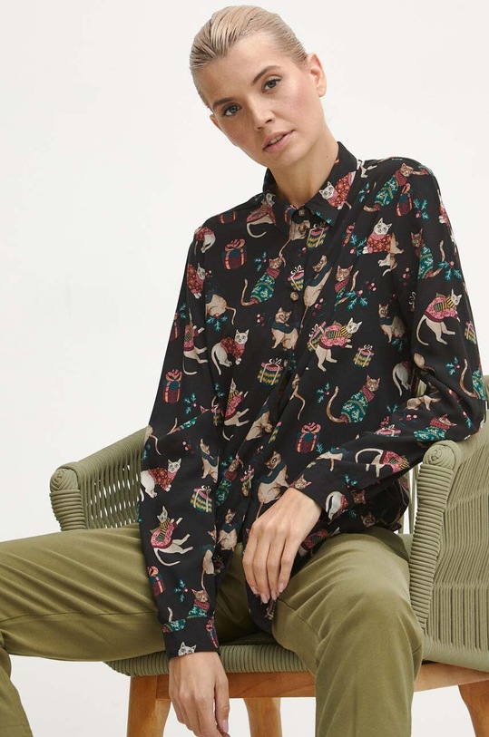 Koszula damska z motywem zwierzęcym kolor czarny casual czarny RW23.KDD090