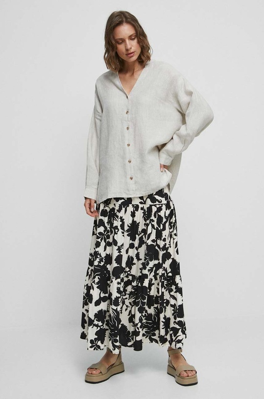 Odzież Koszula lniana damska gładka kolor beżowy RW23.KDD102 beżowy