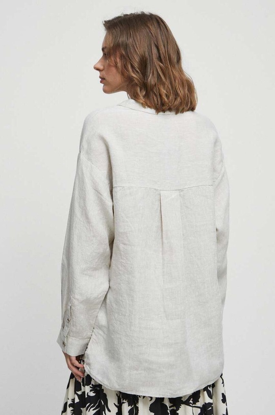 Koszula lniana damska gładka kolor beżowy beżowy RW23.KDD102