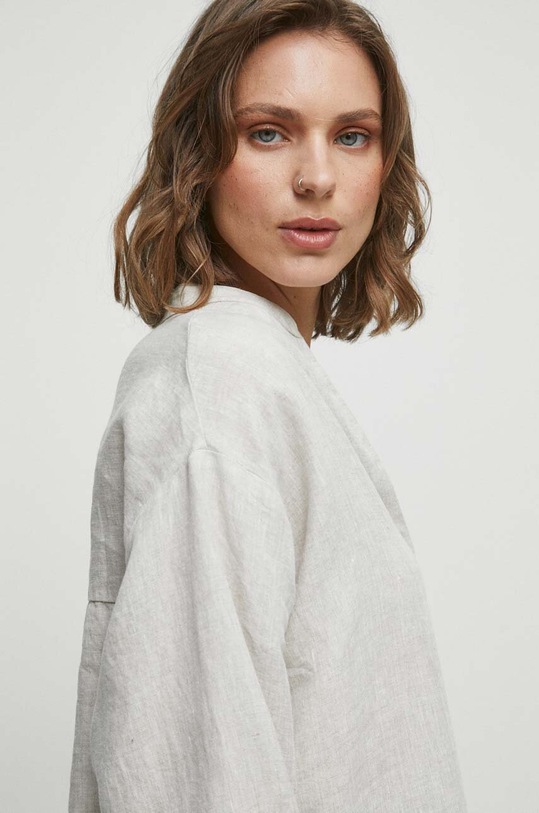 Koszula lniana damska gładka kolor beżowy RW23.KDD102