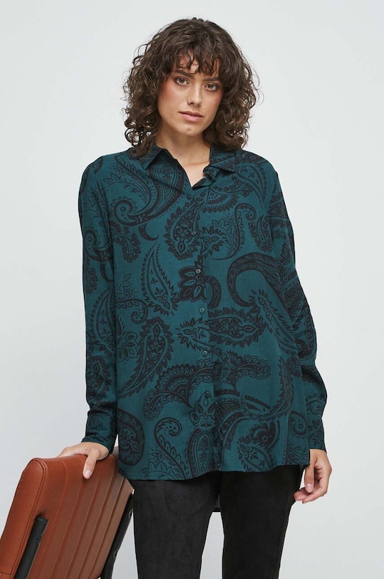 Koszula damska wzorzysta kolor turkusowy turkusowy RW23.KDD507