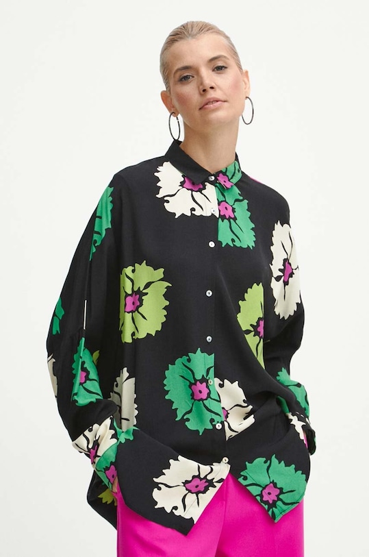 Koszula damska w kwiaty kolor czarny casual czarny RW23.KDD878