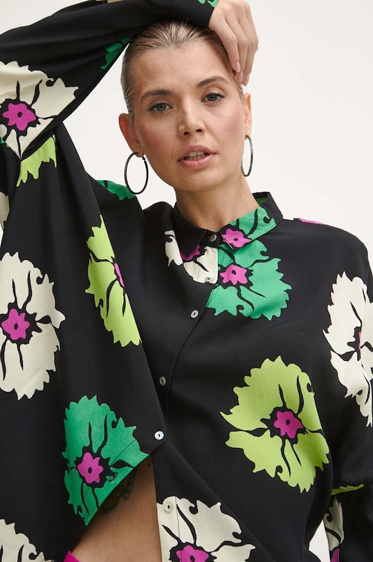 Koszula damska w kwiaty kolor czarny czarny RW23.KDD878