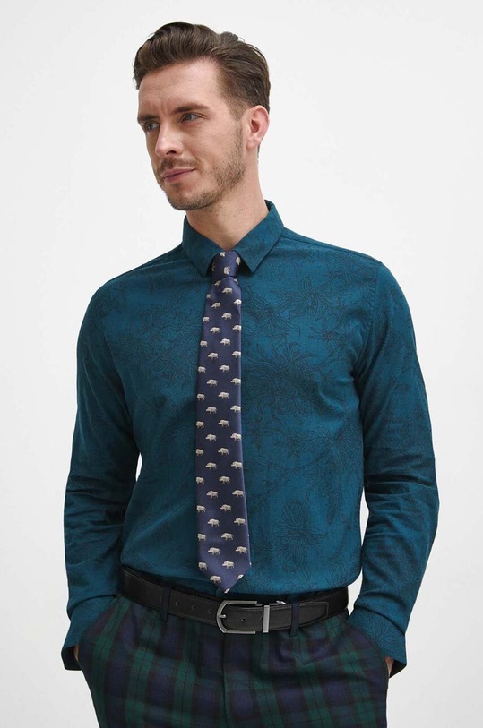 Koszula męska z kołnierzykiem klasycznym kolor zielony casual turkusowy RW23.KDMB10