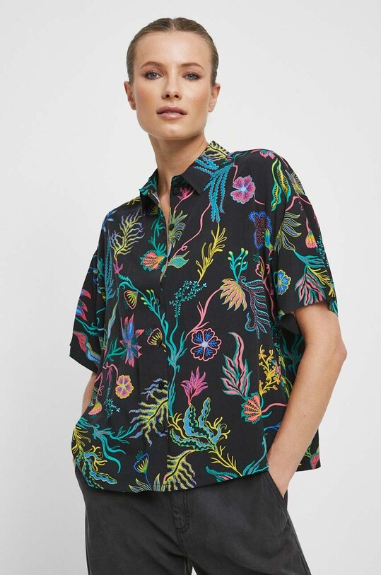 Koszula damska wzorzysta kolor czarny casual czarny RW23.KKD010