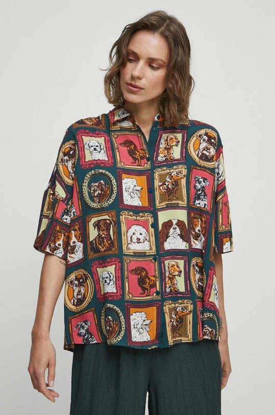 Koszula damska wzorzysta z kolekcji na Dzień Psa kolor multicolor multicolor RW23.KKD150