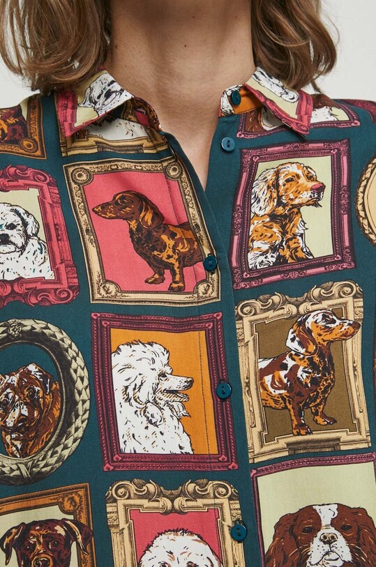 Koszula damska wzorzysta z kolekcji na Dzień Psa kolor multicolor RW23.KKD150