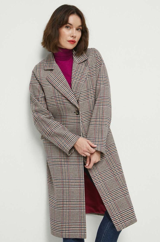 Płaszcz z domieszką wełny damski wzorzysty kolor multicolor RW23.KPD501 multicolor RW23