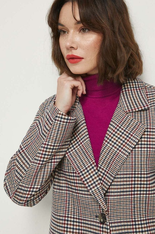 Płaszcz z domieszką wełny damski wzorzysty kolor multicolor multicolor RW23.KPD501