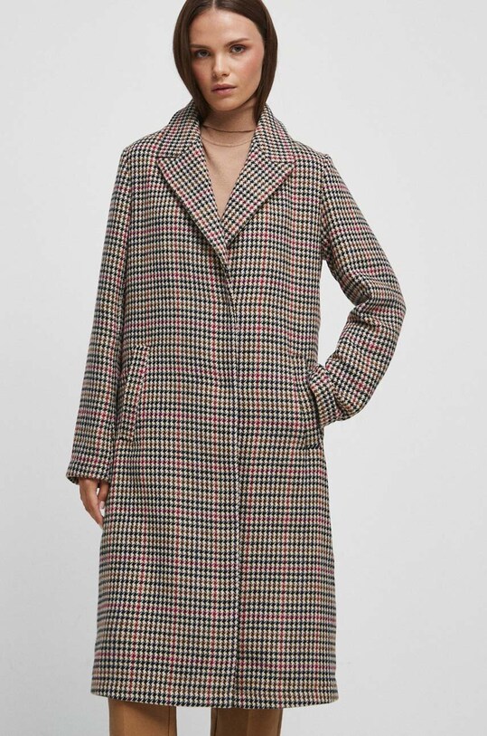 Płaszcz z domieszką wełny damski wzorzysty kolor multicolor RW23.KPD505 multicolor RW23