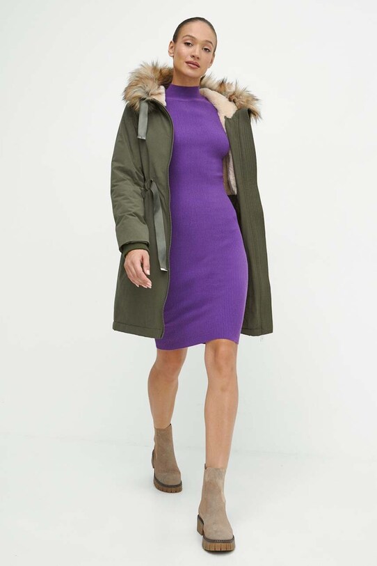 Kabát dámsky zateplený hladký zelená farba RW23.KPD803 zelená RW23