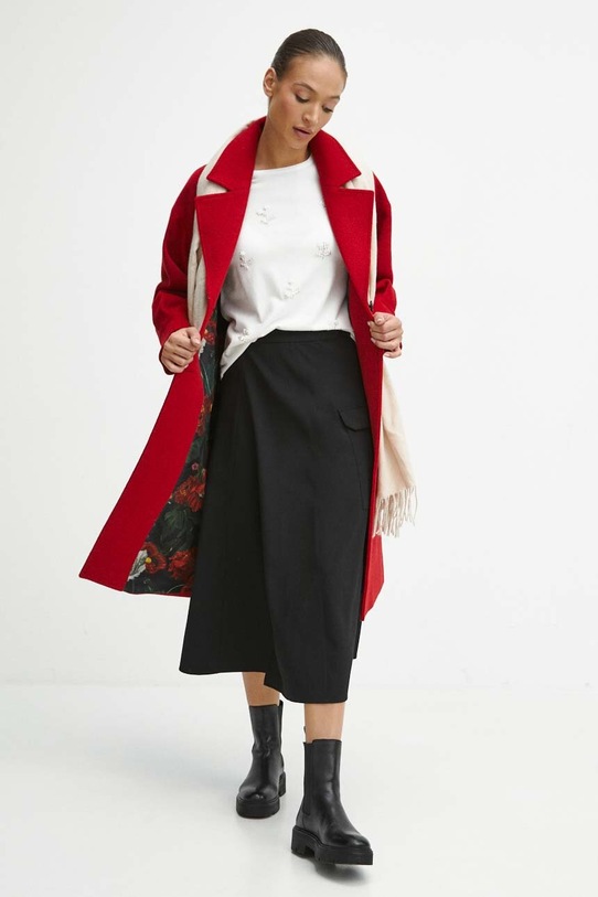 Płaszcz wełniany damski Radzka x Medicine kolor czerwony czerwony RW23.KPD851