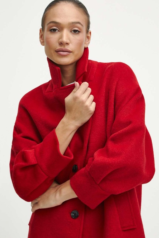 Płaszcz wełniany damski Radzka x Medicine kolor czerwony RW23.KPD851