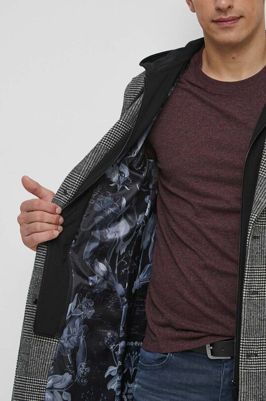 Płaszcz z domieszką wełny męski z kapturem kolor multicolor RW23.KPM502