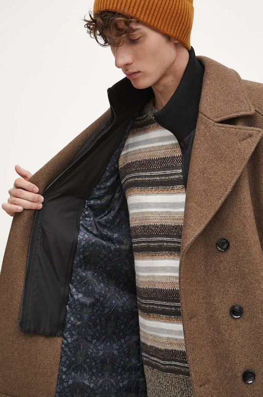 Płaszcz wełniany męski dwurzędowy kolor brązowy RW23.KPM700