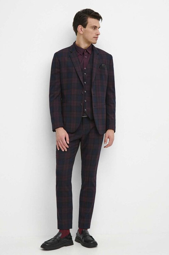 Kamizelka męska w kratę kolor bordowy RW23.KZMA12 bordowy RW23