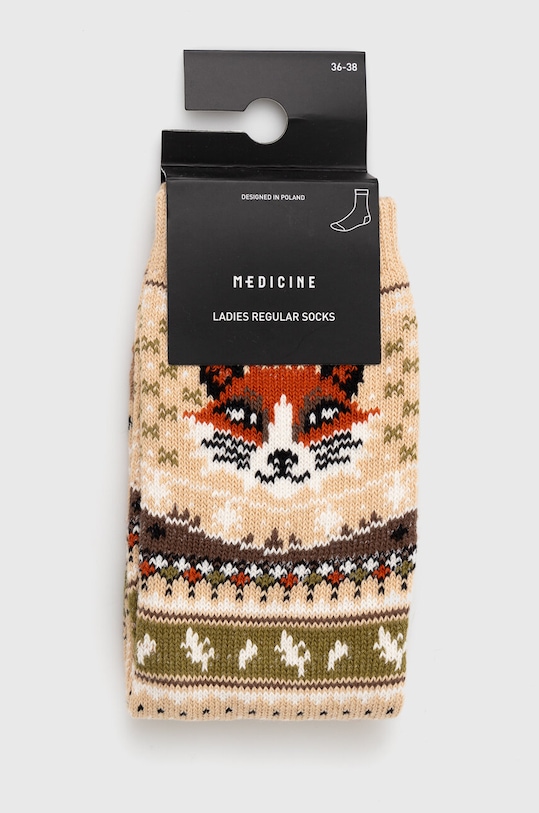 Bavlněné ponožky dámské se zvířecím motivem béžová barva vzorovaný béžová RW23.LGD705
