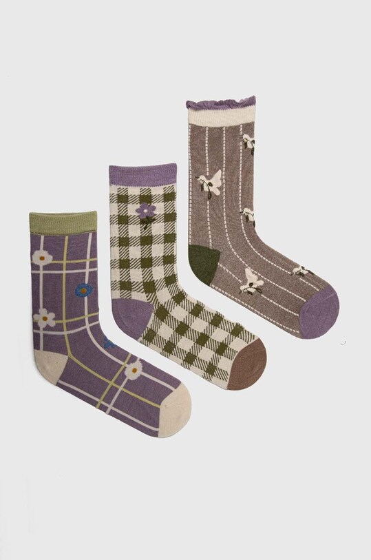 Skarpetki wełniane damskie wzorzyste (3-pack) kolor multicolor skarpetki długie multicolor RW23.LGD822