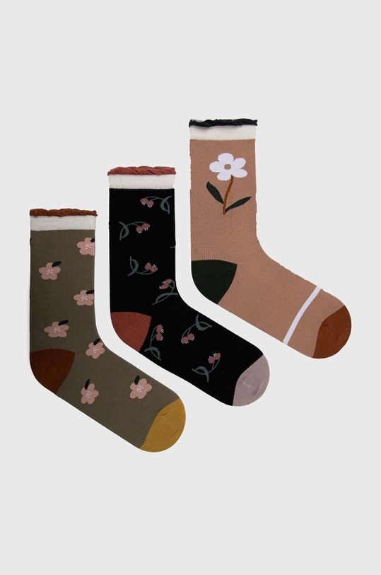 Skarpetki bawełniane damskie w kwiaty (3-pack) kolor multicolor skarpetki długie multicolor RW23.LGD826