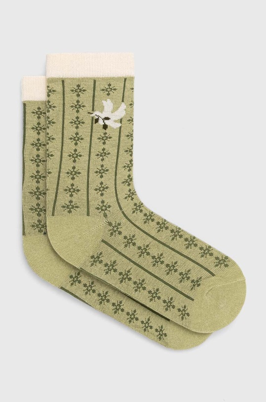 Skarpetki wełniane damskie wzorzyste kolor zielony skarpetki długie zielony RW23.LGD837