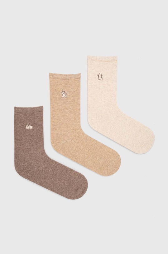 Skarpetki bawełniane damskie z ozdobnym haftem z kotem (3-pack) kolor multicolor skarpetki długie multicolor RW23.LGD901