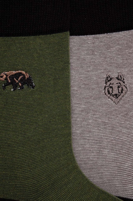 Odzież Skarpetki bawełniane męskie z ozdobnym haftem z motywem zwierzęcym (2-pack) kolor multicolor RW23.LGM706 multicolor