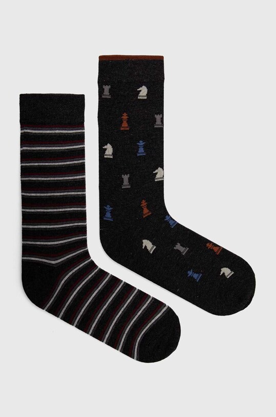 Skarpetki bawełniane męskie w szachy (2-pack) kolor multicolor skarpetki długie multicolor RW23.LGM829