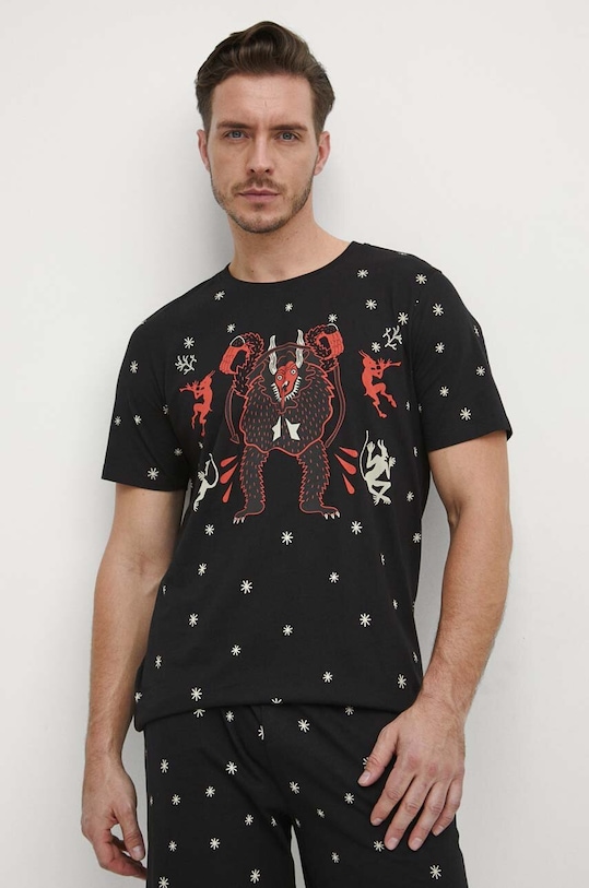 Bavlnené pyžamo pánske so vzorom čierna farba RW23.PJMA11 čierna RW23