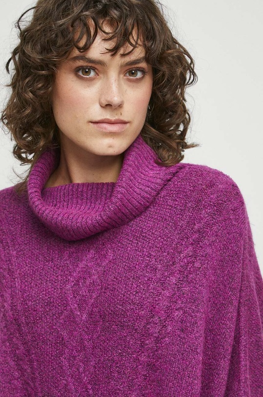 Poncho damskie z golfem kolor fioletowy fioletowy RW23.SAD400